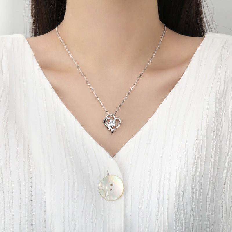 Zircon Heart-shaped Necklace With Rhinestones