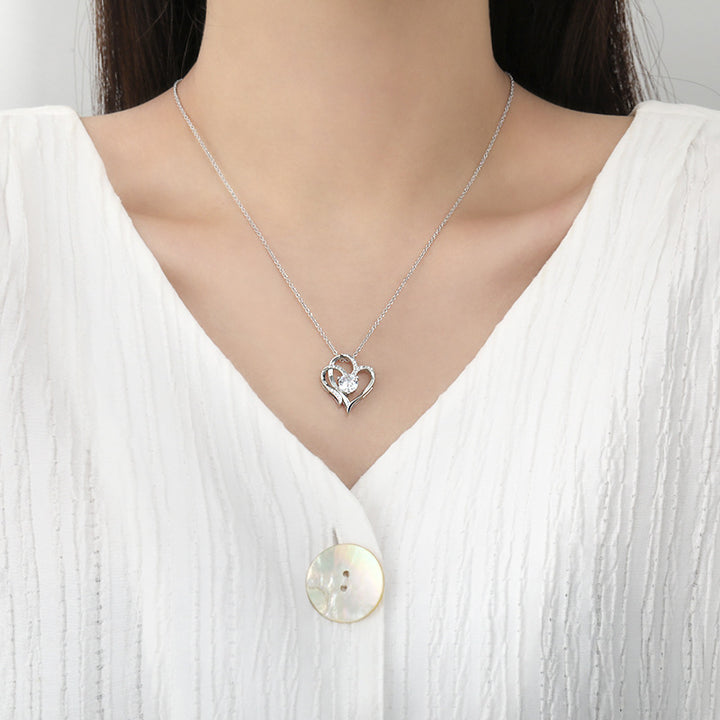 Zircon Heart-shaped Necklace With Rhinestones