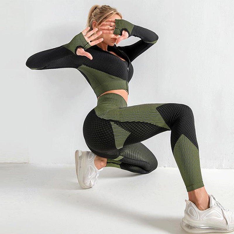 3PCS Women's Seamless Yoga Gym Clothing Set