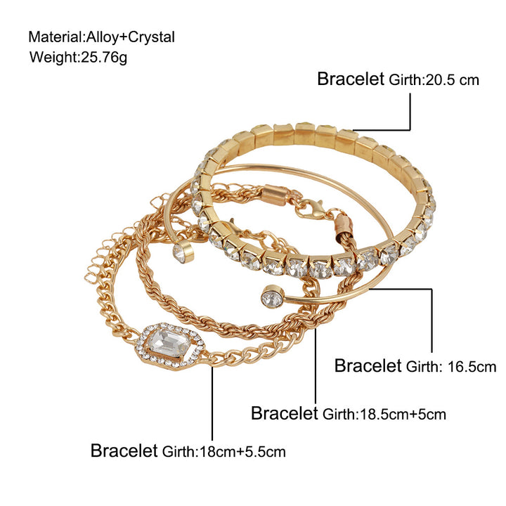 Fashion Jewelry Vintage Personalized Twist Exaggerated Punk Diamond Open-ended Bracelet Suit 4 Pieces