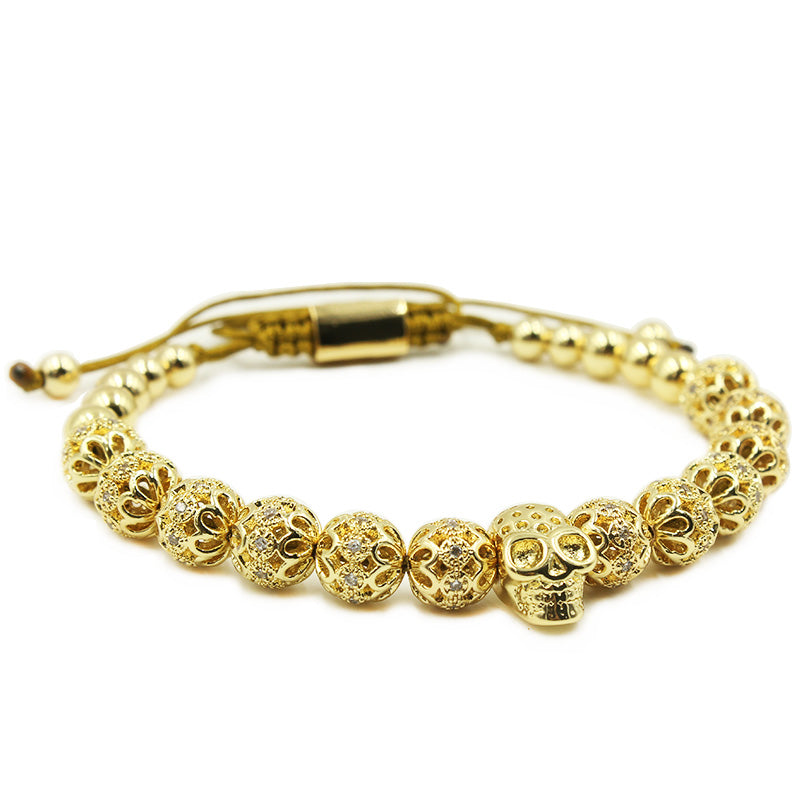 Men's Bracelet Jewelry Crown Charm Studded Zircon Macrame Beaded Bracelet