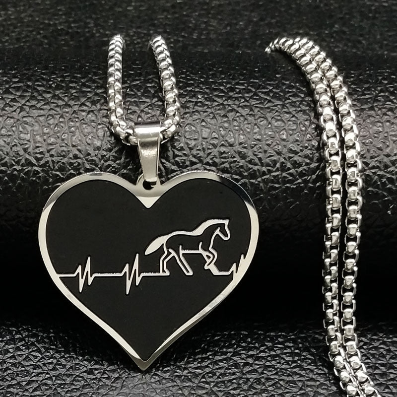 Fashion Horse Stainless Steel Choker Necklace for Men Silver Heart Necklace Jewelry