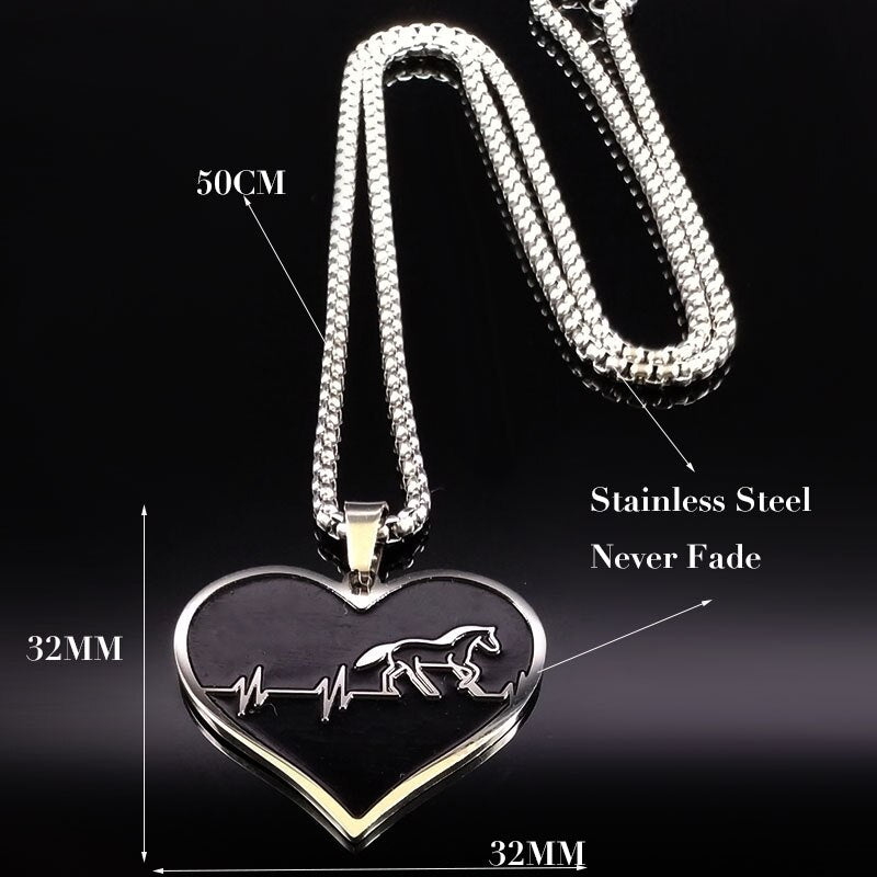 Fashion Horse Stainless Steel Choker Necklace for Men Silver Heart Necklace Jewelry