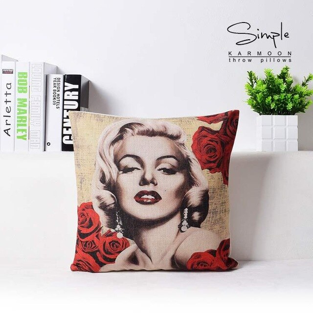 European Vintage Rose Marilyn Monroe pillow cover flowers Rose pillow cushion cover home decorative pillows linen pillowcase