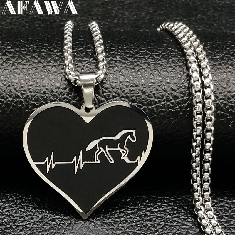 Fashion Horse Stainless Steel Choker Necklace for Men Silver Heart Necklace Jewelry