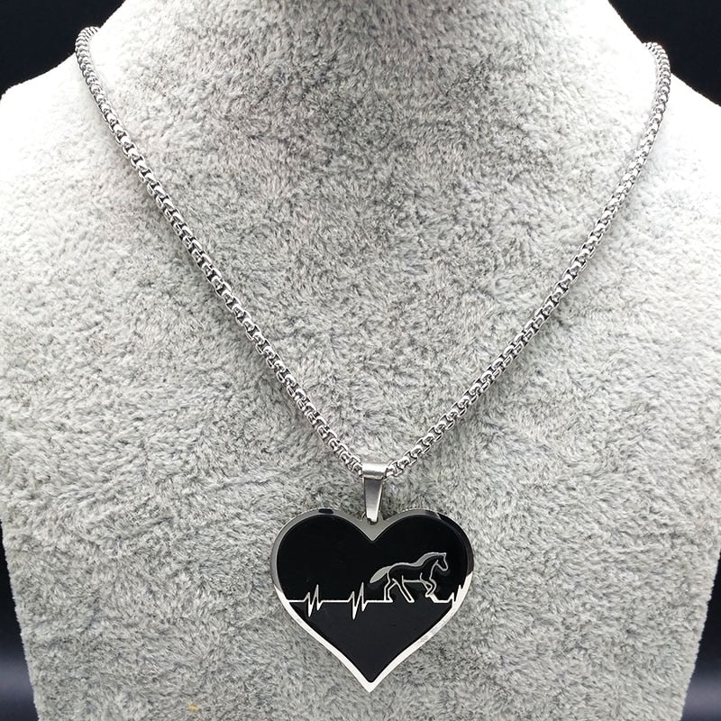 Fashion Horse Stainless Steel Choker Necklace for Men Silver Heart Necklace Jewelry