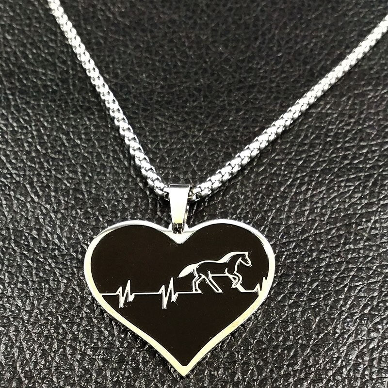 Fashion Horse Stainless Steel Choker Necklace for Men Silver Heart Necklace Jewelry